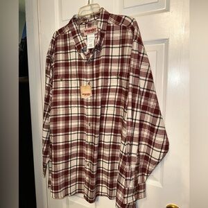 NWT Wrangler 4X Cotton Flannel Shirt Mens Western Plaid Cream Maroon L/S